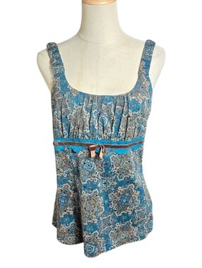 Self EsteemVintage Y2k 90s Blue Floral Empire Waist Tank with Ribbon Trim